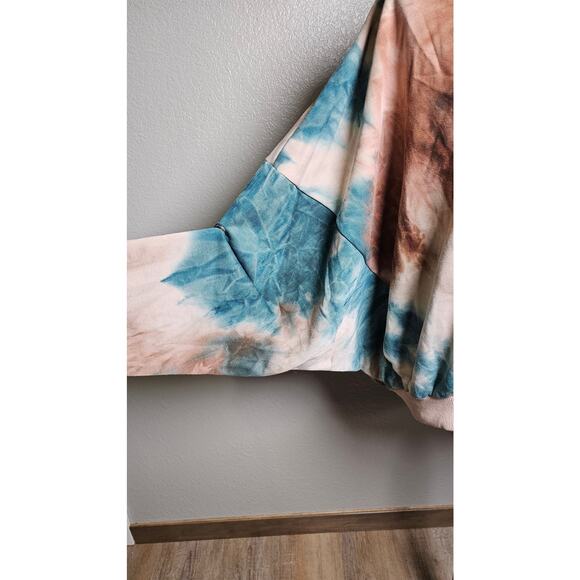 NWT Hem and Thread Womens Tie Die Oversized Hoodie Teal and Brown Large - Picture 7 of 15
